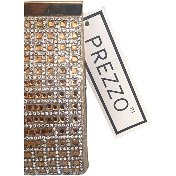 Prezzo Gold Tone Metal Rhinestone Crystal Clutch Evening Bag Purse NWT. - Picture 5 of 11